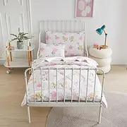 PinkMemory Pink Floral Toddler Bedding Set 5 Piece Baby Girl Colorful Flower Toddler Bedding Comforter Set Kids Crib Bed Sets,1 Comforter,1 Flat Sheet, 1 Fitted Sheet and 2 Pillowcases