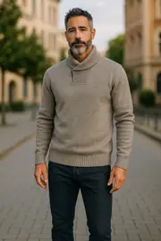 Mocha McDonald Possum Merino Shawl Neck Jumper