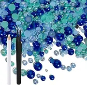 50g Mixed Flat Back Pearl Rhinestones for Crafts DIY Cups Nails Clothes Shoes 3mm-10mm Blue Rhinestones