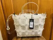 Zac Posen appliqué Floral Bouquet shopper bag clear linen NWT $350.00