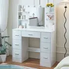 Dressing Table Set Makeup Desk w/ 10 LED Mirror 7 Drawers Vanity Table White