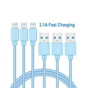 [3 Pack] 2M USB 2.1A Fast Charger Cable Naylon Braided For Apple iPhone 14 13 12 11 XR X S Max Charging Cord - Blue