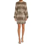 Belle by Badgley Mischka Jenna SequinOmbre Crew Neck Long Sleeve Tie Size 12
