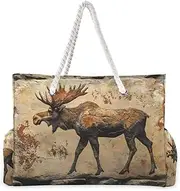 [YXYZRMY] Moose Wall Painting Beach Bag for Women Large Beach Tote Bag Zipper for Swim Gym Travel Daily