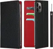 for iPhone 12 Pro Max Case,[Litchi Leather] [RFID Blocking Card Holder] Flip