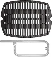 SafBbcue 7644/7582 17" Cast Iron Cooking Grates & 60040 17" Grill Burner Tube kits for Weber Q100 Q120 Q1000 Q1200 50060001 386001 86002 516001 Grills, Grill Grids & Grates for Baby Q Gas Grill