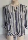 NEW COCOMO Plus Size Blue Striped Light Weight Blouse With Tie Bottom Size 2X