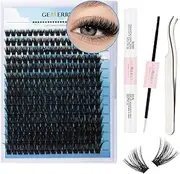 GEMERRY Lash Extension Kit - Mixed Clusters, Long Eyelashes, Bond and Seal, DIY at Home, Individual Lashes With Glue (80D-D, Mix 8-16)
