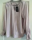 SIMPLE FUN, PALE PINK MAUVE, PULLOVER BLOUSE, PEASANT, TIE FRONT NEW TAGS