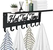 IBosins Towel Rack for Hot Tub with Shelf Bathroom Towel Holder 8 Hooks Towel Hanger Wall Mounted for Robes, Clothes, Towels - Hot Tub Accessories Outdoor
