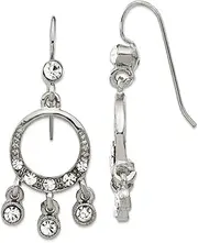 [JewelryWeb] Silver-tone Shepherd hook Crystal Chandelier Long Drop Dangle Earrings 42x15mm Wide-Dangle Earring for Women