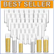 60 Pcs Clear Plastic Coin Storage Tubes in Assorted Sizes for Collectors