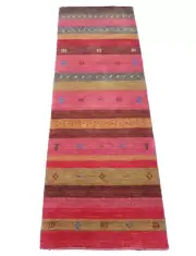2X8 Lori Gabbeh Handmade Wool Runner Rug with Goat & Girl Design Multicolored