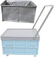 Mipcase Folding Rolling Storage Cart with Lid Durable Utility Crate for Clothes Groceries Collapsible Tool Box Wheels Space Saving Design for Classroom Car Use Blue