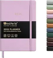 And Per Se 2025 Planner-Daily, Weekly & Monthly Hardcover Planner, 5.7" x 8", Daily Schedule, Monthly Tabs, 100 GSM Thick Paper, Leather Cover, Back Pocket, A5 Size (Purple)