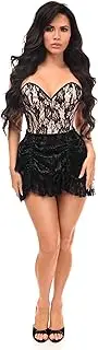 [Daisy corsets] Womens Top Drawer 2 Pc Tan Lace Steel Boned Corset & Skirt Set