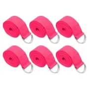 6Pcs 6 Feet Cotton Yoga Strap Belt Stretch Bands with D-Ring Buckle, Fuchsia