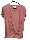 Ginger G Twist Front Short Sleeve Top Womens Large Crewneck Mauve Essential NEW