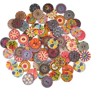 100 Assorted Wood Buttons for Crafts - Retro and Vintage Natural round Shapes wi