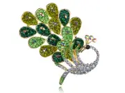 Peridot Fashion Clear Crystal Rhines Peacock Feather Bird Design Pin Brooch