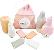 [Rinseroo] LeakLocks® Toiletry Skins 4-Pack w/Travel Bag. Elastic Sleeve for Leak-Proofing Travel Container in Luggage. Fits Standard/Travel Sized Toiletries. Reusable Accessory for Travel Bag Suitcase/Carry-on,