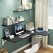 Floating Desk Wall Mounted Folding Table Stable and Durable Easy Installation, Max Load 50kg/110lb, 5 Colors (Black) 60 * 40 * 25cm/24 * 16 * 10 inch
