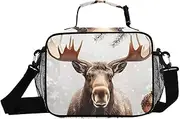 Moose Winter Christmas Insulated Lunch Box for Women Men - Ideal for Work, Picnics - Includes Adjustable Shoulder Strap