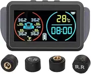 Veulrn TPMS Car Tire Pressure Monitoring System Alarm Tyre Air Pressure Meter Gauge Temperature Warning 4 Sensors External