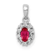 14k White Gold Real Diamond and .32 Oval Ruby Halo Pendant