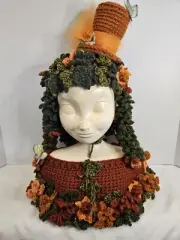 Handcrafted Crochet Flower Garden Girl Centerpiece Fall Decor One Of A Kind