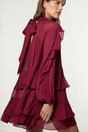 Petite Drama Ruffle Viscose Georgette Woven Mini Dress