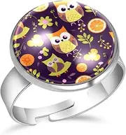 [FVQL] Stainless Steel Ring for Girls, animals owl bird, 1.7cm/0.67inch, Glass, glass
