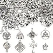 [SUNNYCLUE] 1 Box 48Pcs 8 Styles Celtic Knot Charms Bulk Trinity Knot Charm Large Alloy Chinese Tibetan Silver Antique Style Connector Charm for Jewelry Making Charms DIY Craft Necklace Bracelet