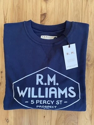 RM Williams Gladstone Crew Neck Jumper Navy Size L, RRP $139