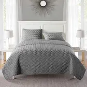 VCNY Home Nina Collection Quilt Set-Ultra-Soft Reversible Coverlet Bedding-Lightweight, Cool, and Breathable Bedspread, Machine Washable, Single, Grey