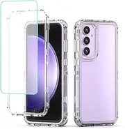 [Yodueiv] for Galaxy S23 FE Case, Samsung S23 FE SM-S711U Case with Tempered Glass Screen Protector, Crystal Clear Full Body 3 Layer Heavy Duty Protective Phone Cover for Samsung Galaxy S23 FE 5G Clear