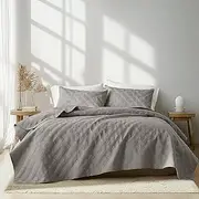 inron Quilt Set Twin Size, Grey Microfiber Ultrasonic Bedspreads, Lightweight Breathable Coverlet, Modern Geometric Pattern Thin Bedding Set for All Season (1 Quilt, 1 Pillow Sham)