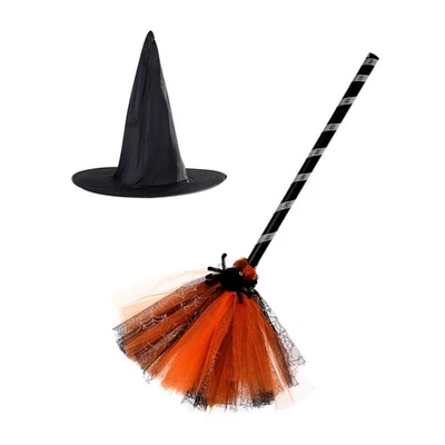 Witch Hat Broom Set Halloween Party Supplies Toddler Girl Kids