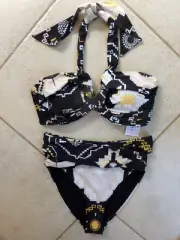 Seafolly Bikini AU 10 Kasbah Black Bandeau Top & High Waist Wrap Front Pant