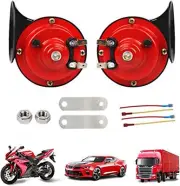 2 Pcs 300DB Super Train Horn for Car, Waterproof Loud Train Horn, Red Electric