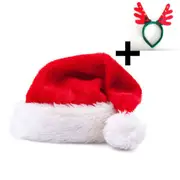 Thickness Santa Hat + Headband Christmas Unisex Adults Novelty Hat Xmas Party Cap Santa Costume Dress Up AU
