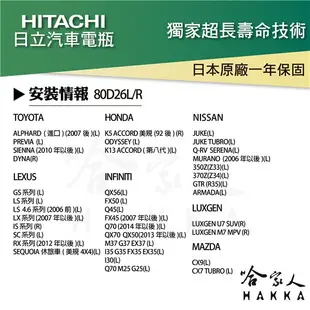 【 HITACHI 】90D26L 日本原裝 專用汽車電池 90D26R 100D26L EFB 免加水電瓶 哈家人