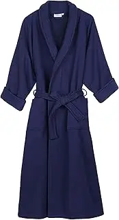 Superior 100% Cotton Waffle Robe with Terrycloth Lining and Shawl Collar, Oversized Unisex Hotel & Spa Bath Robes for Women and Men - XL, Navy Blue
