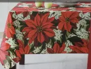 1 Printed Fabric Tablecloth,52"x54" SQUARE,CHRISTMAS, PRETTY POINSETTIA, Holiday