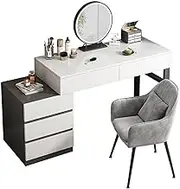 Dressing Table Vanity Desk with 5 Drawers, Black and White Desk, Home Office Desk Modern Makeup Vanity Table with Sturdy Metal Black Legs and Bedside Storage Cabinet Makeup Table/Vanity Table (Size