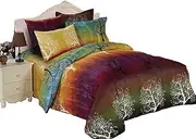 Rainbow Tree Quilt Cover Set, 3 Piece Duvet Cover Set Includes 2 Pillowcases, Doona Cover Set (King Size)
