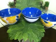 New Set of 3 Lemon Melamine Mixing Bowls White Blue Yellow