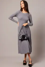 Grey Knit Dress Long Sleeve - Size 6, Women's Knit Dress