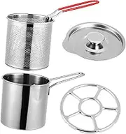 BRIGHTFUFU 1Set Stainless Steel Deep Fryer Pot with Basket Heavy Duty Kitchen Frying Pan for Home Cooking Easy Transfer with Handle for Delicious Fried Food