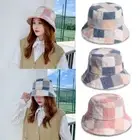 Outdoor Multicolor Lattice Lambswool Cloche Hats Fisherman Cap Bucket Hat